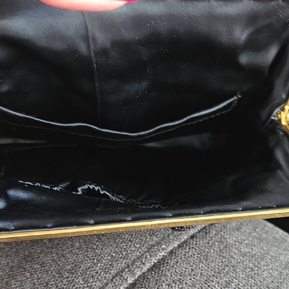 Black Beaded Vintage Handbag with Silk Interior - Picture 8 of 9